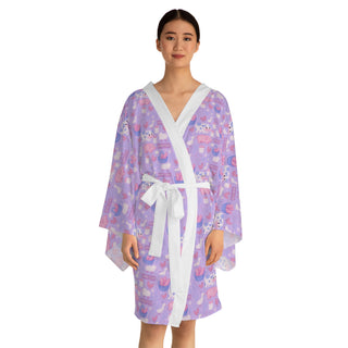 Pastel Homestead Long Sleeve Kimono Robe, Cozy Loungewear, Relaxed Home Fashion, Gift for Her, Cute Robe for Any Occasion