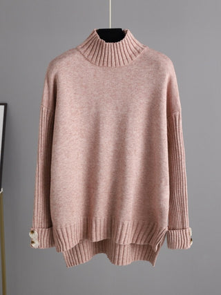 High- Low Turtleneck Long Sleeve Top and Pants Sweater Set