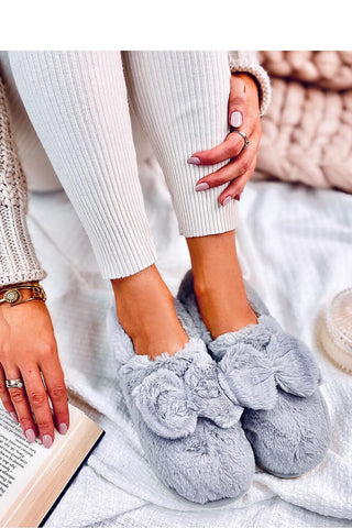 Cozy Bow Slippers - Grey