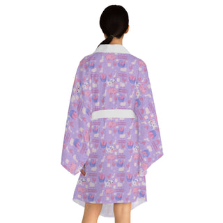 Pastel Homestead Long Sleeve Kimono Robe, Cozy Loungewear, Relaxed Home Fashion, Gift for Her, Cute Robe for Any Occasion