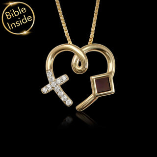 Jewelry for Wife - Heart & Cross Necklace With Nano Bible - Bella Design