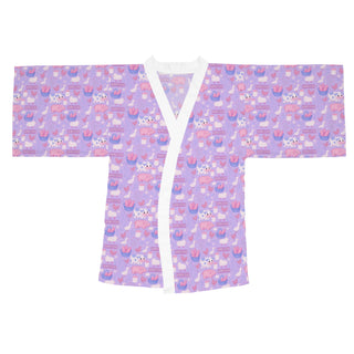 Pastel Homestead Long Sleeve Kimono Robe, Cozy Loungewear, Relaxed Home Fashion, Gift for Her, Cute Robe for Any Occasion