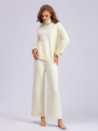 High- Low Turtleneck Long Sleeve Top and Pants Sweater Set