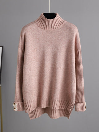 High- Low Turtleneck Long Sleeve Top and Pants Sweater Set