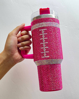 Pink Crystal Football "Blinged Out" Tumbler