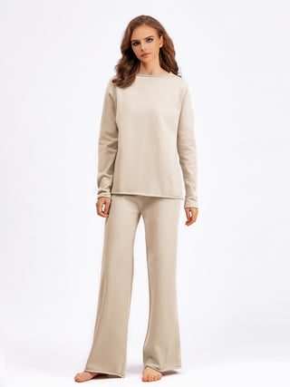 Rolled Round Neck Top and Pants Sweater Set