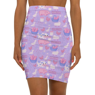 Pastel Homestead Women's Mid-Waist Pencil Skirt, Cute Farm Animal Pattern, Casual Outing, Spring Fashion, Gifts for Her, Trendy Summer Outfit
