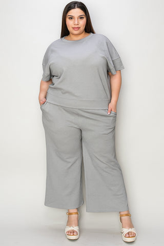 Texture Short Sleeve Top and Pants Set