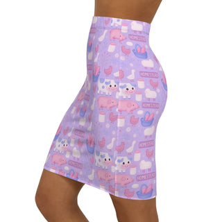 Pastel Homestead Women's Mid-Waist Pencil Skirt, Cute Farm Animal Pattern, Casual Outing, Spring Fashion, Gifts for Her, Trendy Summer Outfit