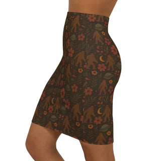 Bigfoot Pencil Skirt - Cute, Floral Design, Trendy, Unique Fashion, Perfect for Casual Outings, Gifts for Nature Lovers