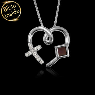 Jewelry for Wife - Heart & Cross Necklace With Nano Bible - Bella Design