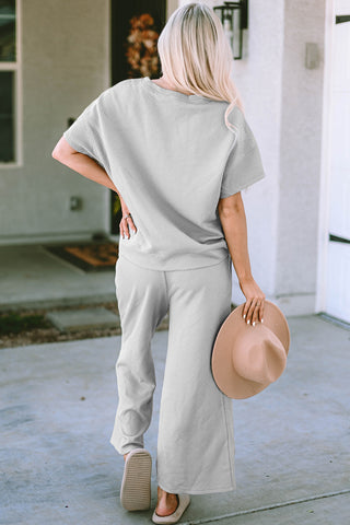 Texture Short Sleeve Top and Pants Set