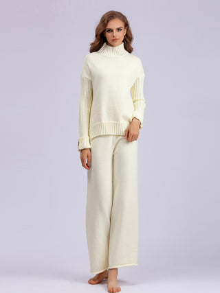 High- Low Turtleneck Long Sleeve Top and Pants Sweater Set