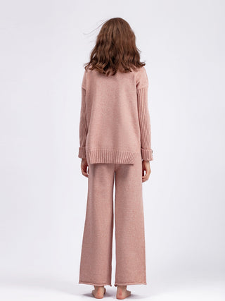 High- Low Turtleneck Long Sleeve Top and Pants Sweater Set