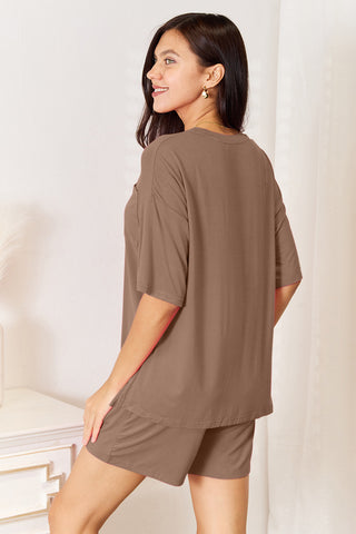 Full Size Soft Rayon Half Sleeve Top and Shorts Set