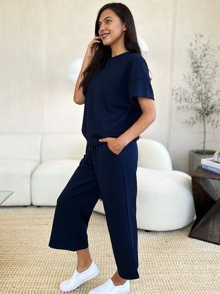 Texture Short Sleeve Top and Pants Set