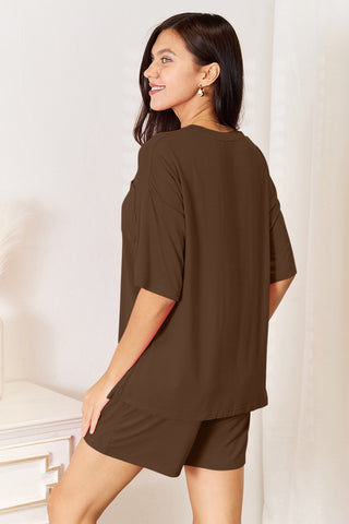 Full Size Soft Rayon Half Sleeve Top and Shorts Set