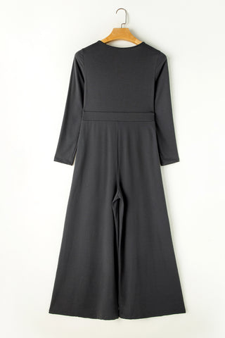 Pocketed Long Sleeve Wide Leg Jumpsuit