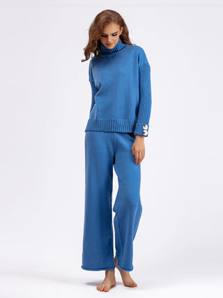 High- Low Turtleneck Long Sleeve Top and Pants Sweater Set