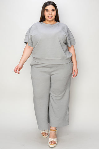 Texture Short Sleeve Top and Pants Set